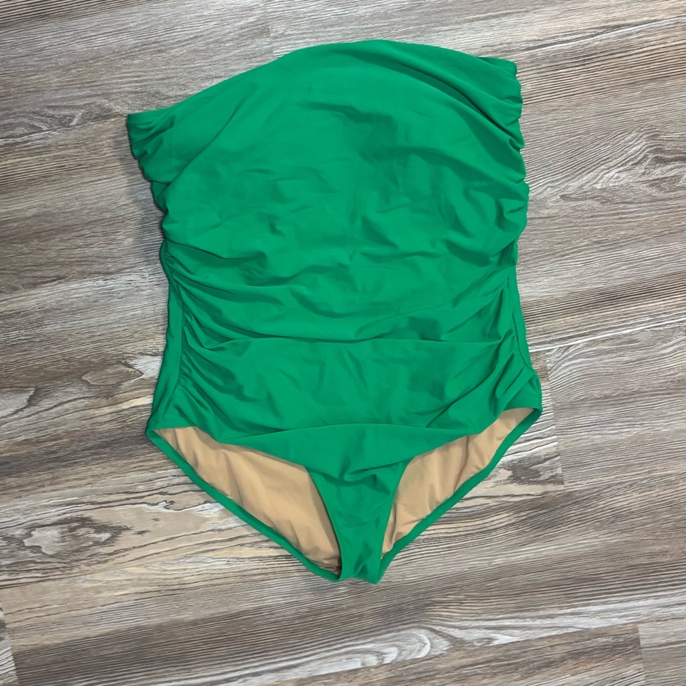 Women's JCREW Strapless Emerald Green One Piece Swimsuit - 2X